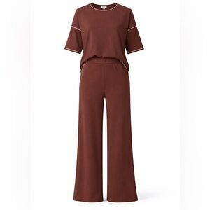 Max Studio Wide Leg Trouser Set NWT XS Oversized Lounge Workwear Brown